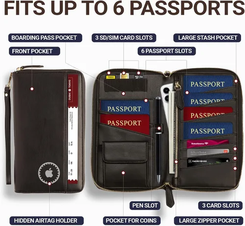 Vista 2 de Organizador de Documentos de Viaje - Funda RFID para Cartera de Pasaporte, Soporte Familiar para ID de Muñequera