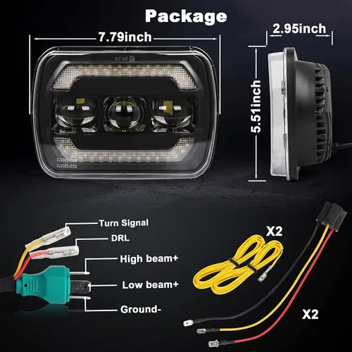 Vista 7 de Faros delanteros 5x7 7x6 H6054 con señal de giro amarilla blanca DRL para Jeep Wrangler YJ Cherokee XJ Ford Chevy GMC Toyota Nissan Pickup Truck