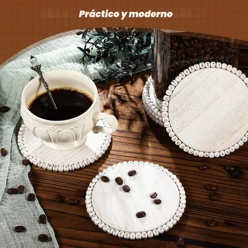 Vista 4 de Meanplan 10 posavasos de madera con cuentas, posavasos a granel para bebidas, mesa de café de 4.7 pulgadas, redondos, de granja, con cuentas