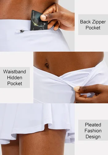 Vista 4 de SANTINY Pleated Tennis Skirt for Women with 4 Pockets Women's High Waisted Athletic Golf Skorts Skirts for Running Casual