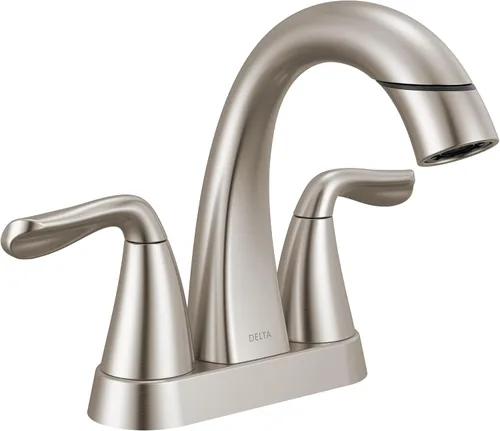 Vista 10 de Delta Arvo - Grifo central de baño extraíble, grifo dorado para lavabo de baño, grifo de baño con rociador extraíble, grifo de baño de 3 agujeros