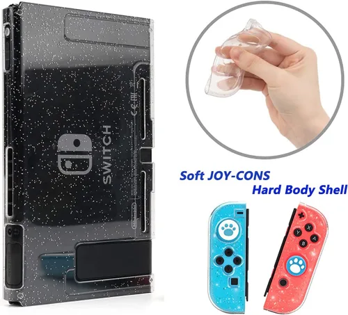 Vista 5 de Funda protectora compatible con Nintendo Switch interruptor de piel de PC TPU interruptor de cubierta con purpurina transparente para niñas y niños