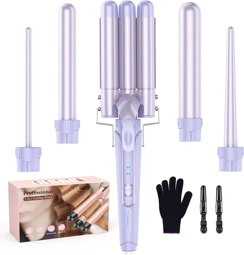 Vista 3 de Waver - Varita rizadora BESTOPE PRO 5 en 1 con 3 barriles para mujer, rizador de pelo de calentamiento rápido en todo tipo de cabello, regalos