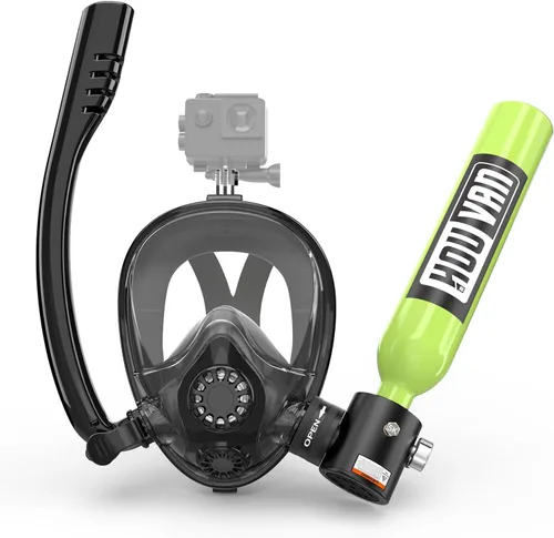 Vista 10 de Mini tanque de buceo con máscara de esnórquel 0.5L, tanque de buceo inflable con máscara de cara completa, botella de reserva Pony, tanque de aire