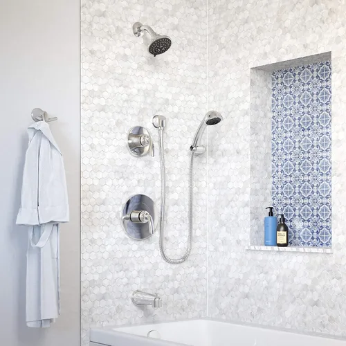 Vista 3 de Symmons 5506-1.5-TRM Elm - Bañera de 2 manijas y molduras de ducha de 5 pulverizaciones con ducha de mano de 3 pulverizaciones en cromo pulido