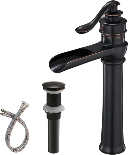 Vista 10 de BWE Grifo de lavabo de recipiente cascada solo agujero negro grifo de Mate negro