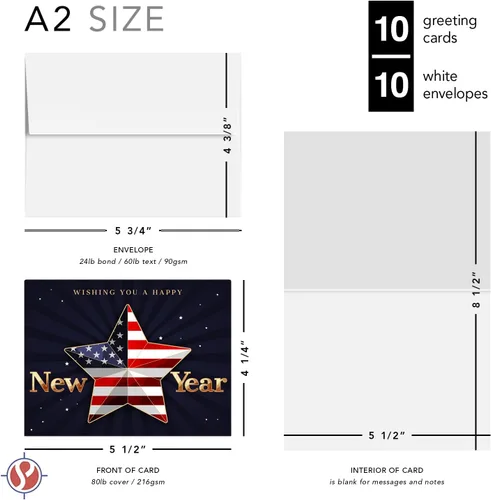 Vista 6 de 2026 Wishing You A Happy New Year - Tarjetas de felicitación y sobres plegables de Navidad americana, tarjetas navideñas patrióticas de Estados