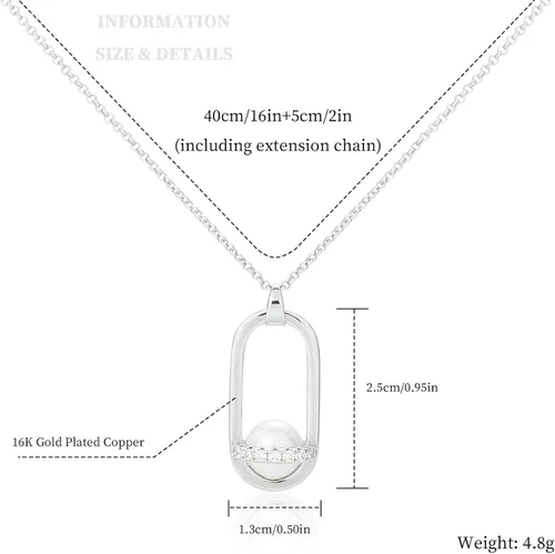 Vista 2 de Collar con dije de perlas para mujer, gargantilla de perlas individuales chapada en oro de 16 quilates, rectangular, circonita cúbica, joyería