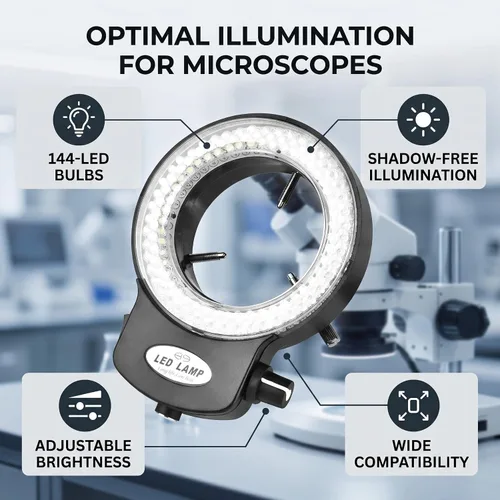 Vista 9 de Lámpara de anillo de cámara de microscopio 144 cuentas LED Fuente de luz Brillo Control variable ajustable Iluminación sin sombras