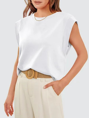 Vista 3 de WIHOLL Camisetas de manga casquillo para mujer, camisetas básicas de verano, estilo casual, ajuste holgado, moda 2024