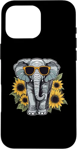 Vista 19 de Elephant with Sunglasses and Sunflowers Case for iPhone 16