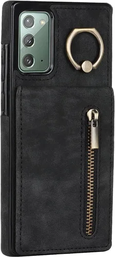 Vista 8 de Asuwish Funda de teléfono para Samsung Galaxy Note 20 5G con protector de pantalla de vidrio templado y cremallera RFID tarjetero soporte de anillo