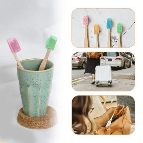 Vista 4 de 10 piezas de contenedores portátiles para cepillos de dientes de viaje, tapa de cepillo de dientes Tapas de cepillo de dientes convenientes