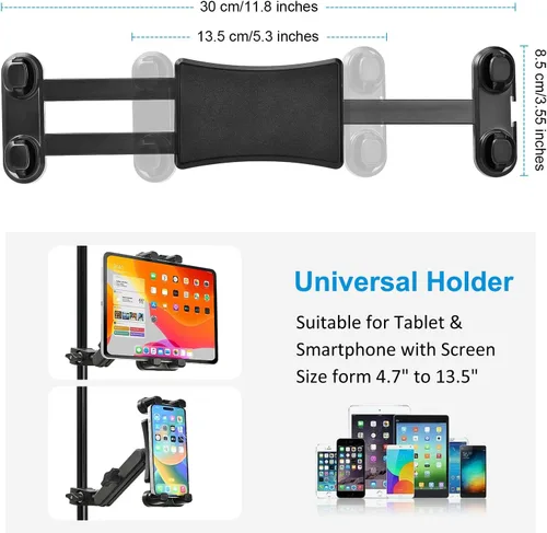Vista 2 de Soporte para tableta para soporte de micrófono, soporte de teléfono para iPad Soporte de teléfono giratorio de 360 ° Soporte de música