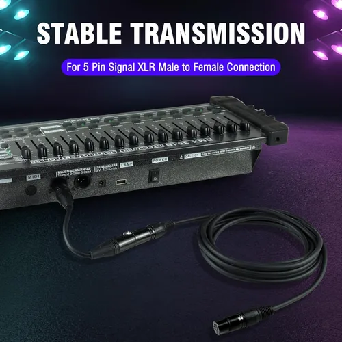 Vista 6 de Cable DMX de 5 pines de 10 pies, cable DMX flexible de 5 pines XLR macho a hembra, cable de iluminación de 5 pines para luces de escenario, señal