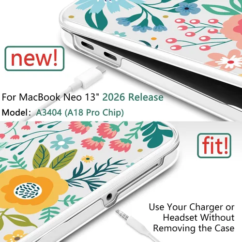Vista 5 de TWOLSKOO Funda para MacBook Neo de 13 pulgadas 2026 A3404 A18 Pro Chip, funda rígida de plástico con adaptador tipo C, 2 fundas para cámara web