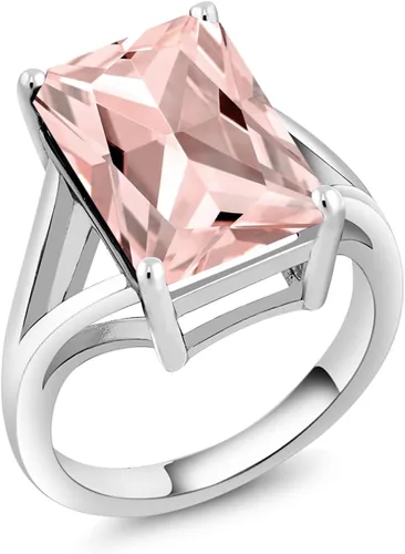 Vista 88 de Gem Stone King Anillo de compromiso solitario con piedra preciosa de corte esmeralda de 0.551 x 0.394 in para mujer, plata de ley 925, anillo