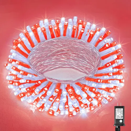 Vista 45 de Guirnalda de luces navideñas con 100 LEDs, tira de 33 pies, 8 modos, conectable, impermeable, parpadeante, con temporizador y memoria, para Azul
