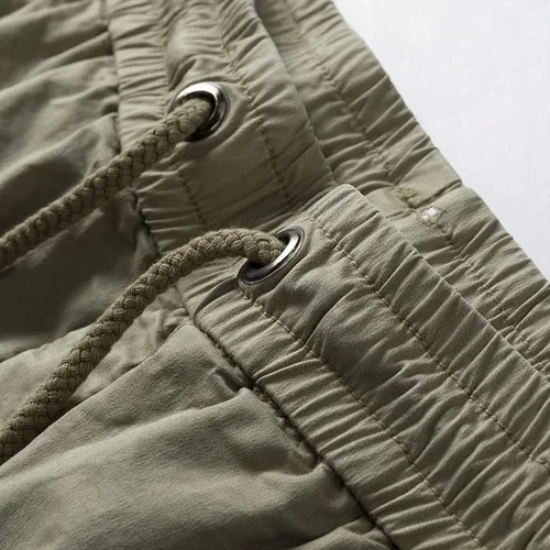 Vista 5 de Casual Shorts for Men 2023 Cotton Drawstring Solid Cargo Shorts Multi Pockets Loose Elastic Waist Tooling Shorts