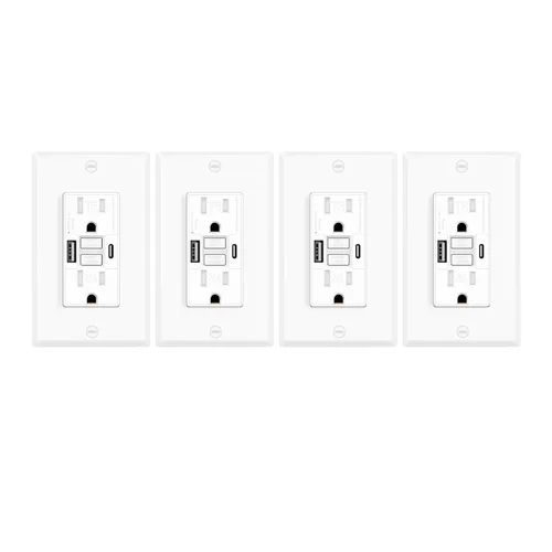Vista 23 de Greencycle Toma GFCI de 15 amperios con puertos USB C y USB A, 1 unidad de toma eléctrica GFCI de prueba automática con USB, con indicador LED