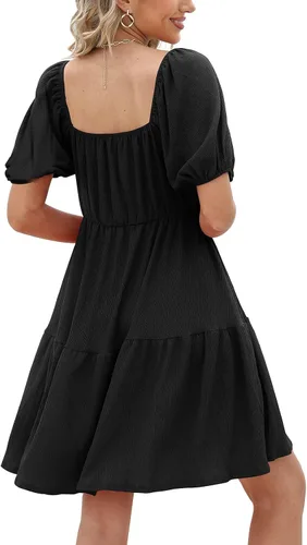 Vista 4 de Vestidos de mujer con cuello cuadrado, manga abombada, estilo casual, holgado, para primavera