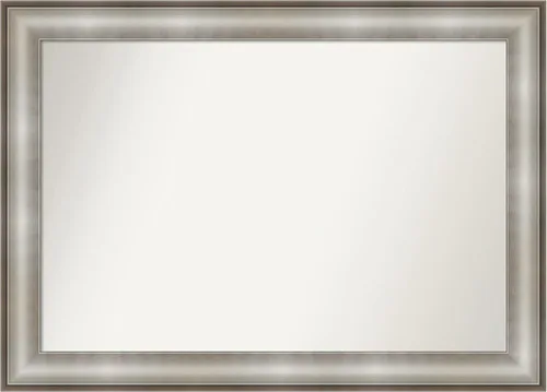 Vista 407 de Amanti Art Espejo de baño plateado para sobre el fregadero, 28 x 37 pulgadas, elegante espejo rectangular de peltre cepillado, marco de madera