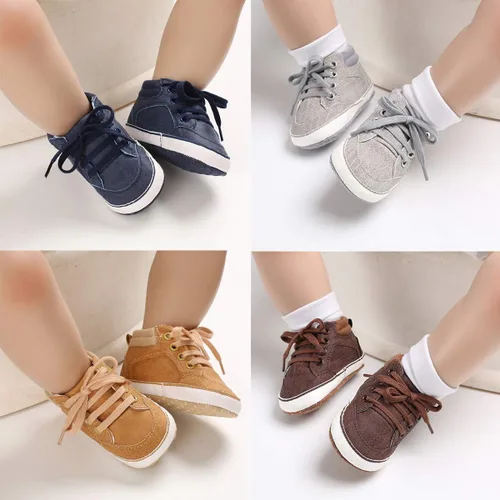 Vista 2 de BENHERO Baby Girls Boys PU Leather Shoes Toddler Infant First Walker Soft Sole High-Top Ankle Sneakers Newborn Crib Shoes