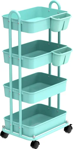 Vista 12 de Simple Houseware - Carro multiusos rodante de 3 niveles con cubos colgantes, color Rojo Almacenamiento para baño, cocina, oficina, sala