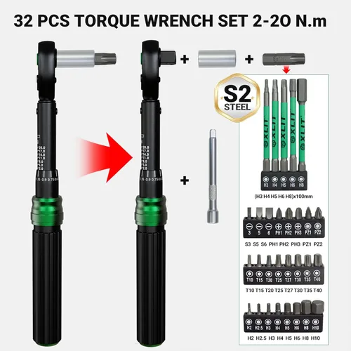 Vista 4 de Juego de llaves dinamométricas compactas para bicicleta de 1/4", 2