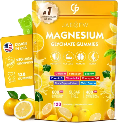 Vista 2 de Gomitas de glicinato de magnesio 400 mg, suplemento de magnesio de alta absorción para mujeres, hombres y niños, apoyo muscular y relajación, sin