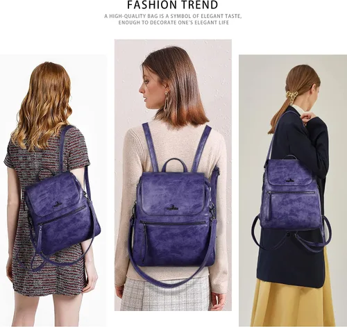 Vista 6 de Angel Kiss Backpack Purse for Women Casual Fashion Vegan Leather Shoulder Bag Ladies Zipper Magnetic Flap Backpack