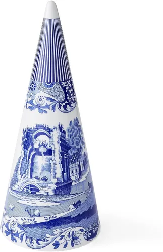 Vista 2 de Spode Topiario italiano azul en forma de cono – acento decorativo de porcelana de 13.6 pulgadas, diseño esculpido azul y blanco inspirado