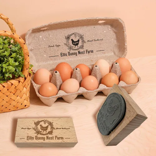 Vista 5 de Sellos personalizados de cartón de huevos – Sellos personalizados de goma de madera de huevos frescos de granja – para embalaje y etiquetado