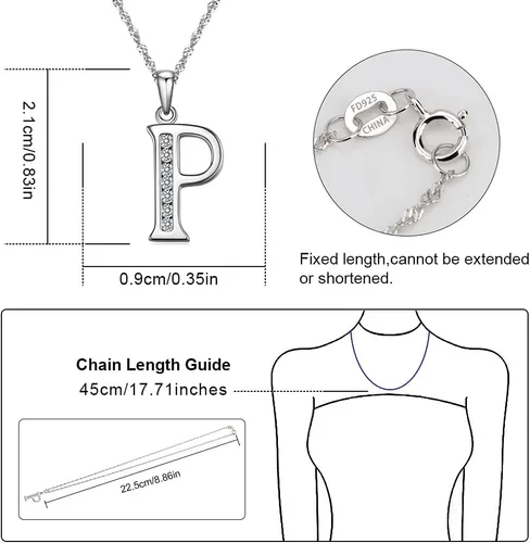 Vista 3 de Regalos de graduación, collar con inicial de plata de ley S925, joyería de circonita cúbica, letra del alfabeto, colgante de fase, collar