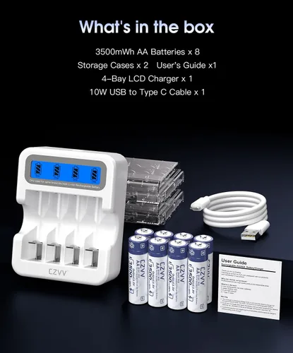 Vista 7 de Baterías recargables AA de litio de 1.5 V, paquete de 8 unidades de gran capacidad de 3500 mWh, doble A compatible con detección de batería baja