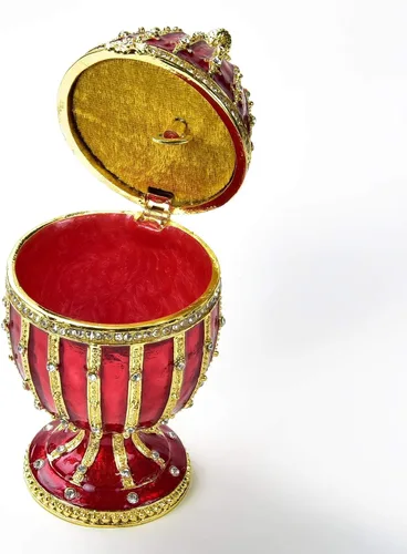 Vista 2 de KALIFANO Red Faberge Egg - Joyero con cristales Swarovski y piedras preciosas hechas para almacenamiento, organización y exhibición, hecha a mano