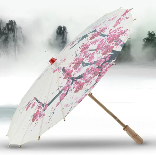 Vista 9 de Paraguas chino de papel japonés de 22 pulgadas, paraguas de papel engrasado, arte chino, clásico, paraguas de baile de ciruelo, paraguas asiático
