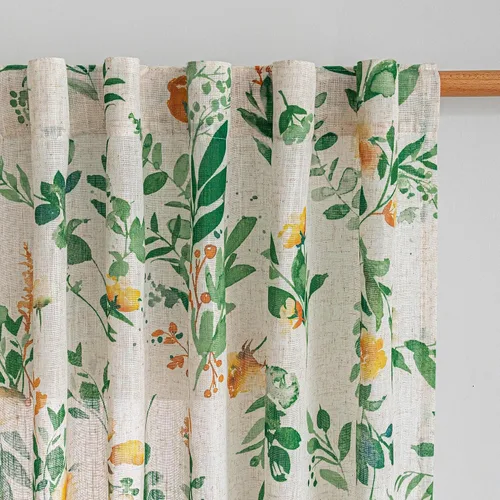 Vista 8 de MYSKY HOME Cortinas de lino transparentes de 45 pulgadas de largo para dormitorio, cocina, paneles de cortina florales, cortinas semicirverticales