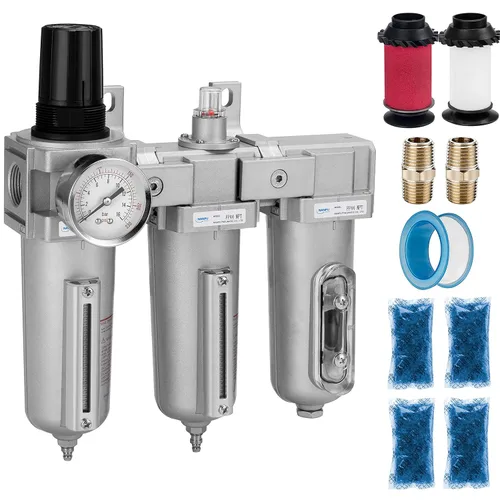 Vista 14 de NANPU 1/2" NPT Sistema de secado de aire de grado industrial de 3 etapas - Filtro de partículas, filtro coalescente, secador desecante y regulador