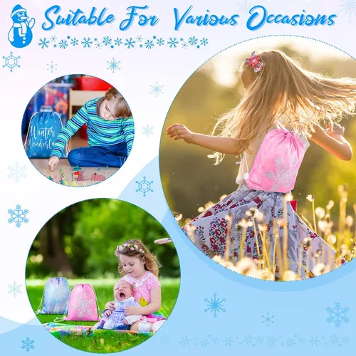 Vista 6 de CHENGU Bolsas de regalo de fiesta de copo de nieve de invierno a granel, bolsas de regalo de fiesta de congelados para invierno para niños, regalo