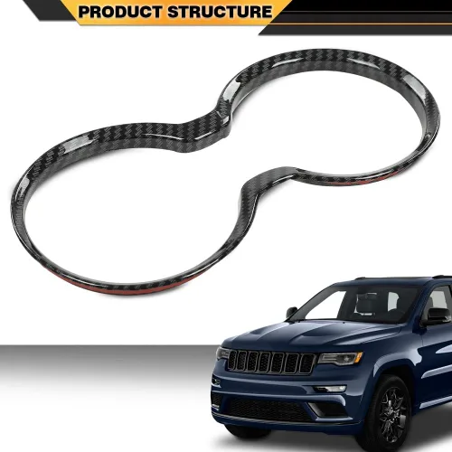 Vista 9 de CNNELL Cubierta del soporte de la taza del cambio de engranajes de fibra de carbono del bisel Compatible con Jeep Grand Cherokee 2011-2021