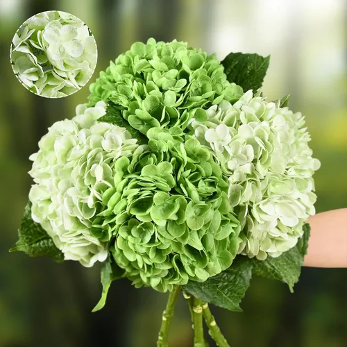 Vista 20 de Flores artificiales de hortensias de tacto real, 2 flores azules y 2 blancas de tacto real, flores de hortensias sintéticas de 21 pulgadas, flores