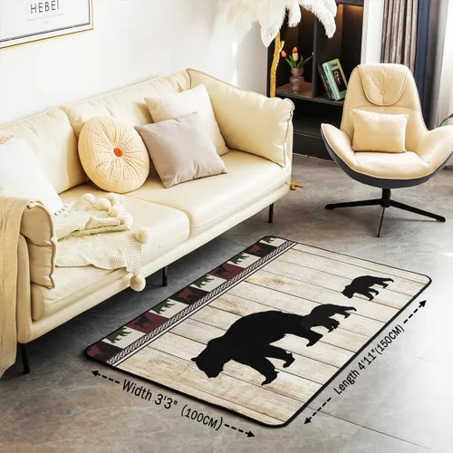 Vista 3 de Castle Fairy Bear Family - Alfombra antideslizante de 3 x 5 pies, diseño de animales salvajes, color negro, para niños, adolescentes y adultos