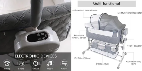 Vista 3 de Moisés inteligente eléctrico Bluetooth para dormir conjuntamente, plegable, cuna convertible para bebé, cuna para niños pequeños con control remoto