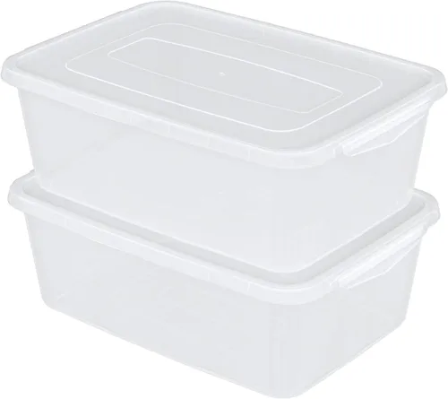 Vista 7 de Teyyvn Caja de almacenamiento de plástico transparente de 14 L, 2 contenedores de plástico con pestillo de almacenamiento Apto para lavavajillas