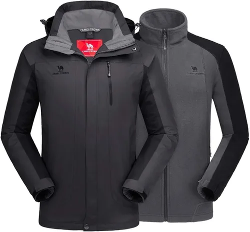 Vista 9 de CAMEL CROWN - Chaqueta de esquí para hombre 3 en 1, chaqueta de invierno impermeable para nieve, cortavientos, con capucha y forro polar cálido Azul