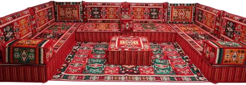 Vista 51 de arabicsofa Sofá en forma de U de estilo árabe para el suelo – Juego de Majlis hecho a mano – Sofá de estilo bohemio