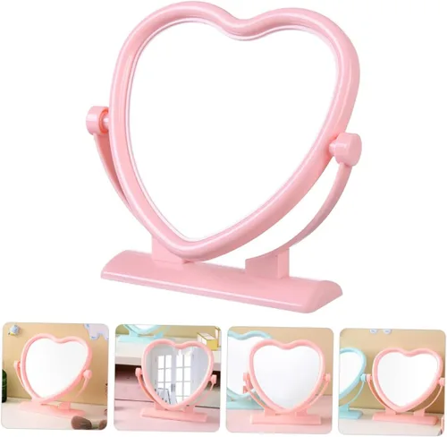 Vista 2 de Espejo de tocador de mesa en forma de corazón, espejo de doble cara para maquillaje, espejo de aumento portátil y giratorio para maquillaje