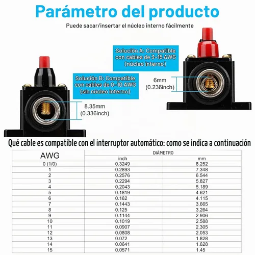 Vista 5 de Interruptor de circuito de 100 amperios para audio, portafusibles de 12 V-24 V CC, interruptor de circuito de 20-300 A, interruptor de circuito