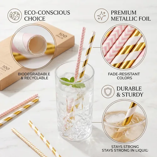 Vista 3 de Alink Pajitas de papel biodegradables Disposable Drinking Straws for Birthday, Wedding, Bridal Shower, Baby Shower, Christmas Decorations and